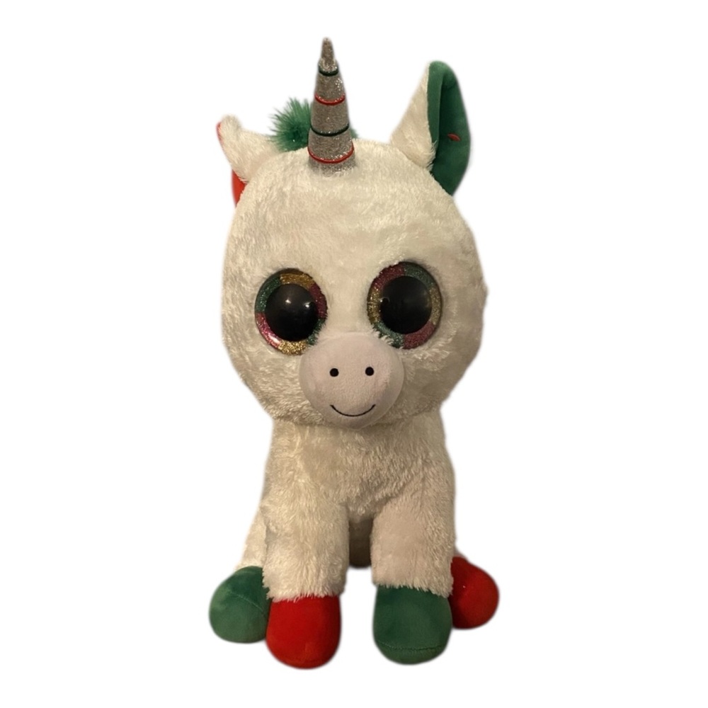 TY Beanie Boos Candy Cane Unicorn Large 16" Glitter Eyes Christmas Holiday